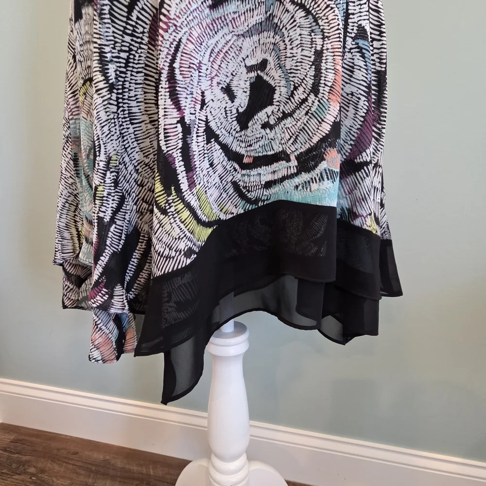 MSK Black With Multi Colored Dress Sleeveless Size Medium Asymmetrical